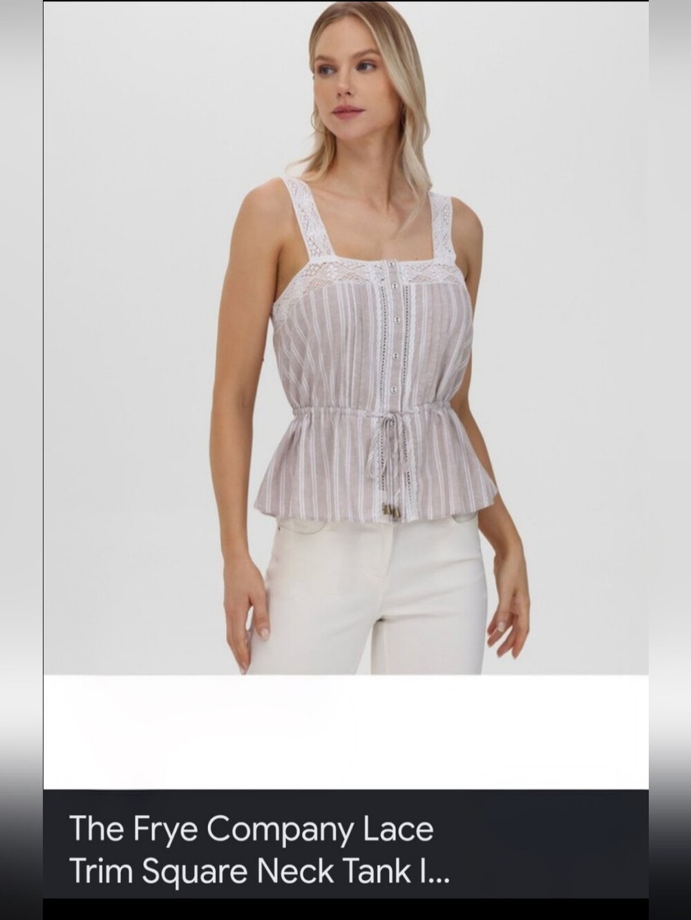Frye Striped Lace-Trim Square Neck Tank - White and Taupe